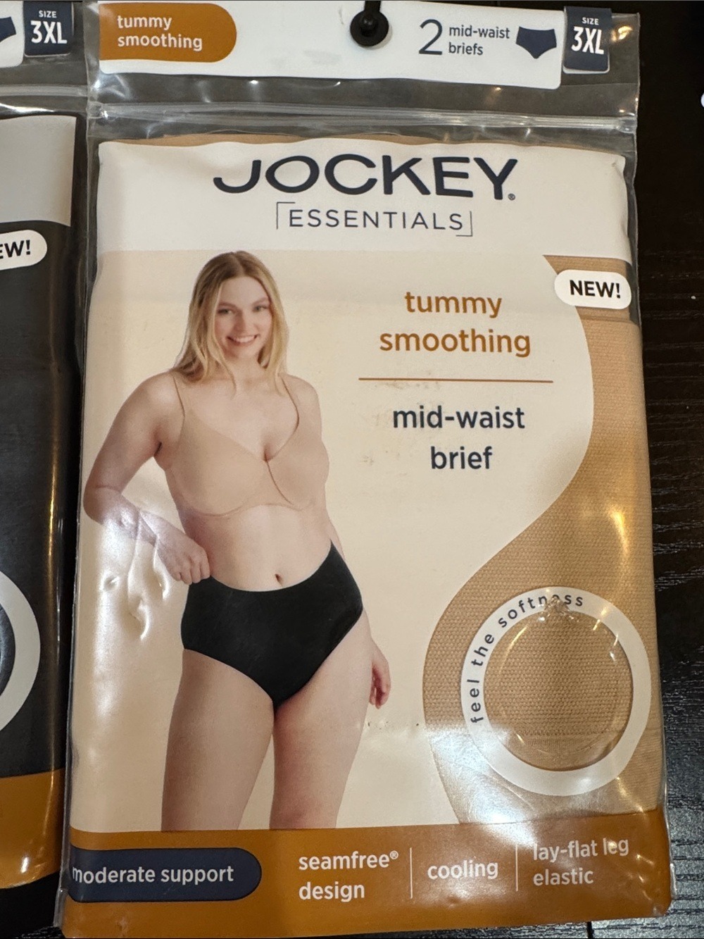 Jockey Essentials Mid-Waist Tummy Smoothing Briefs - Black, nude 2 pair per pack - Picture 3 of 9